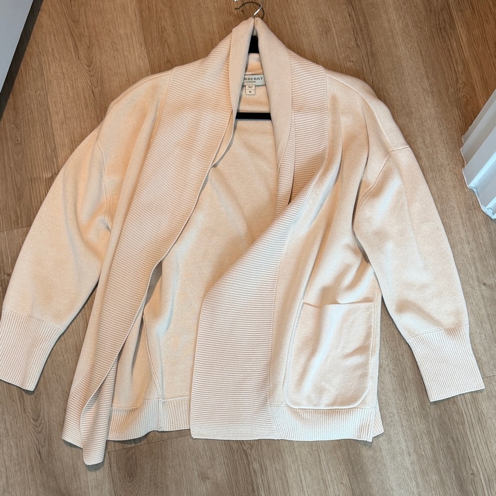 Burberry Cream Shawl Collar Open-Front Cardigan
